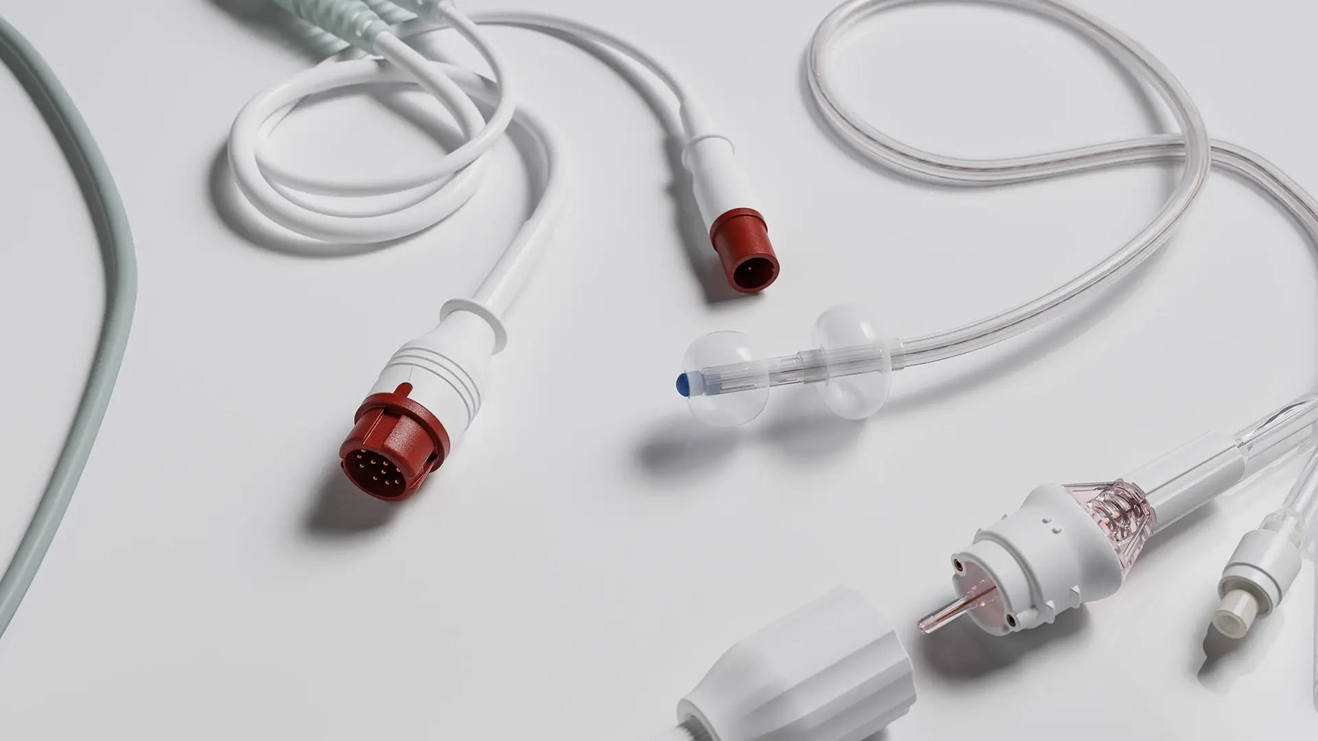 Medical cables and connectors on a light surface