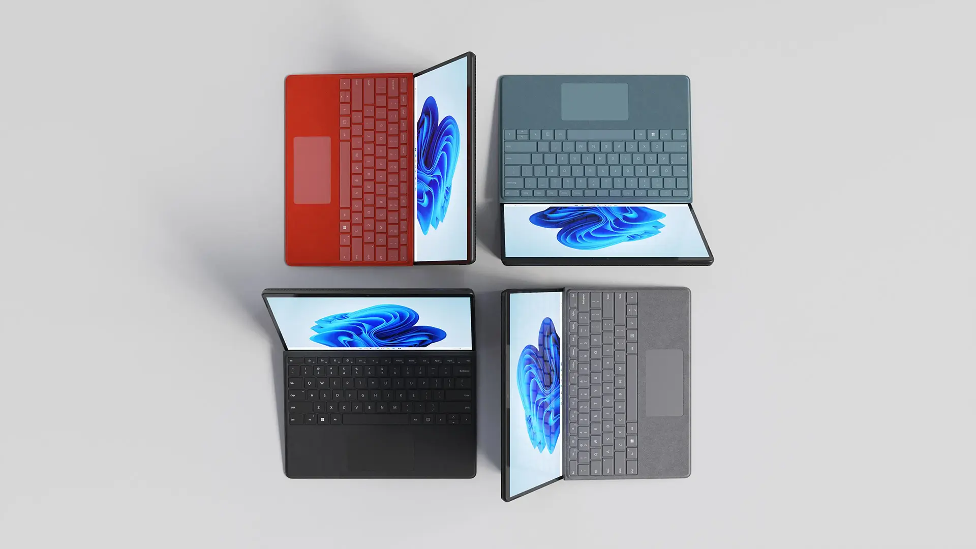 Surface Pro devices arranged in a pinwheel