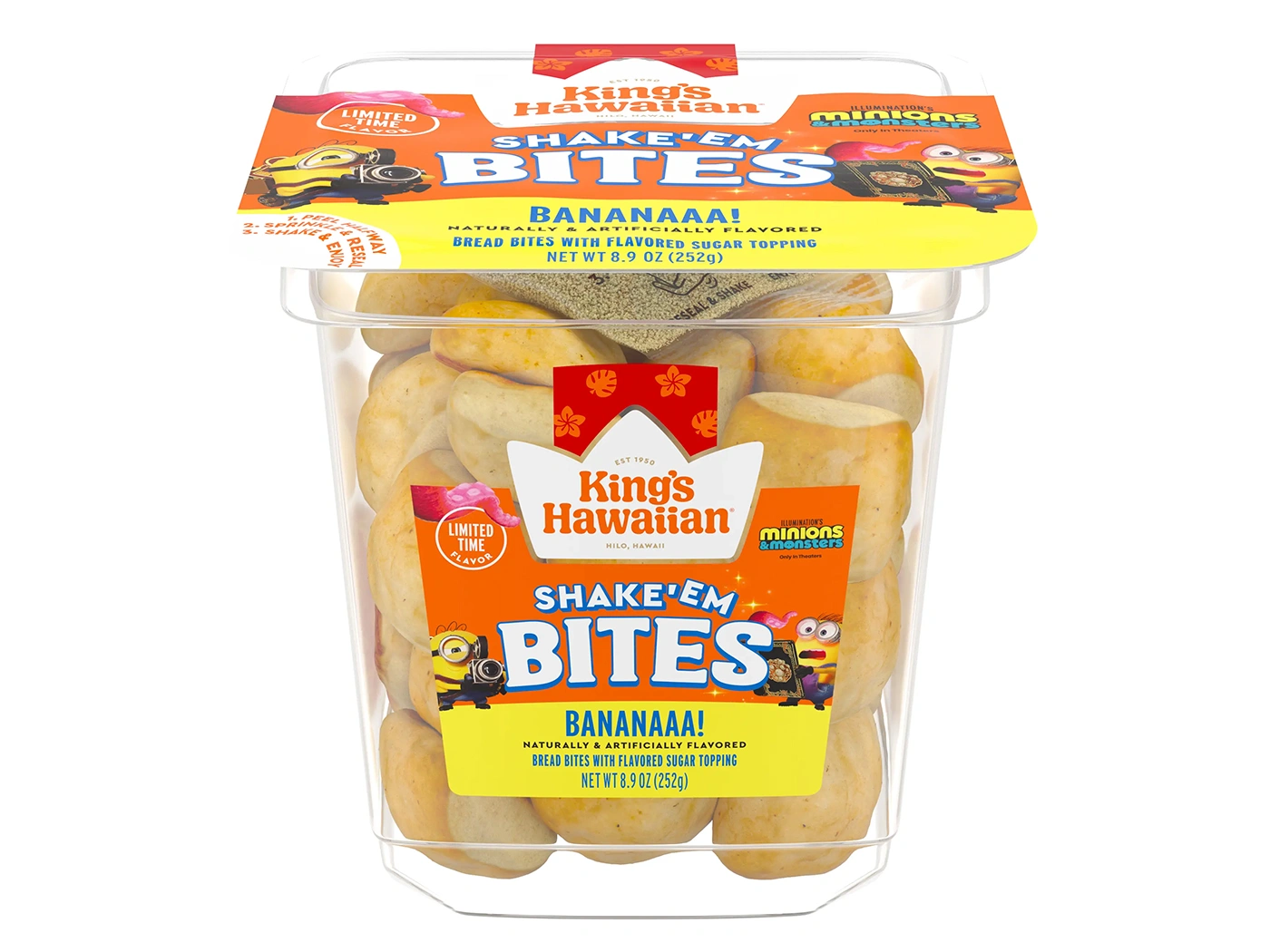 Snack tub packaging with a colorful printed label rendered in 3D with crisp, retail-ready detail