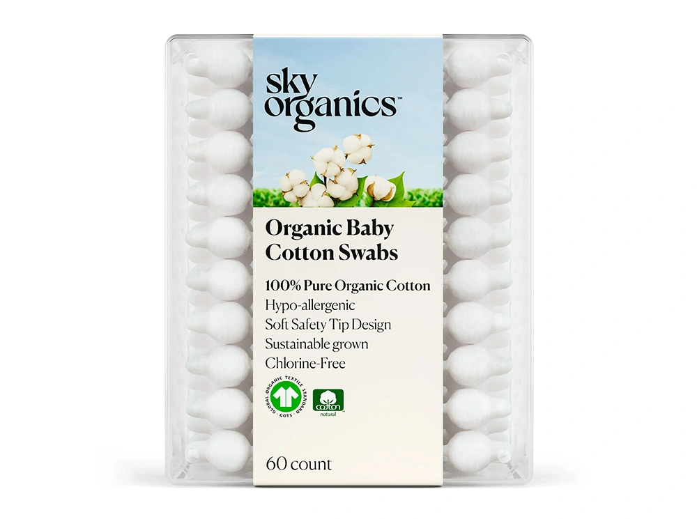 Folding carton box with printed organic cotton swab packaging rendered in 3D