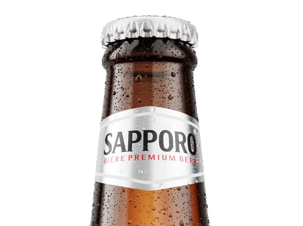 Chilled glass bottle with realistic condensation droplets rendered in 3D