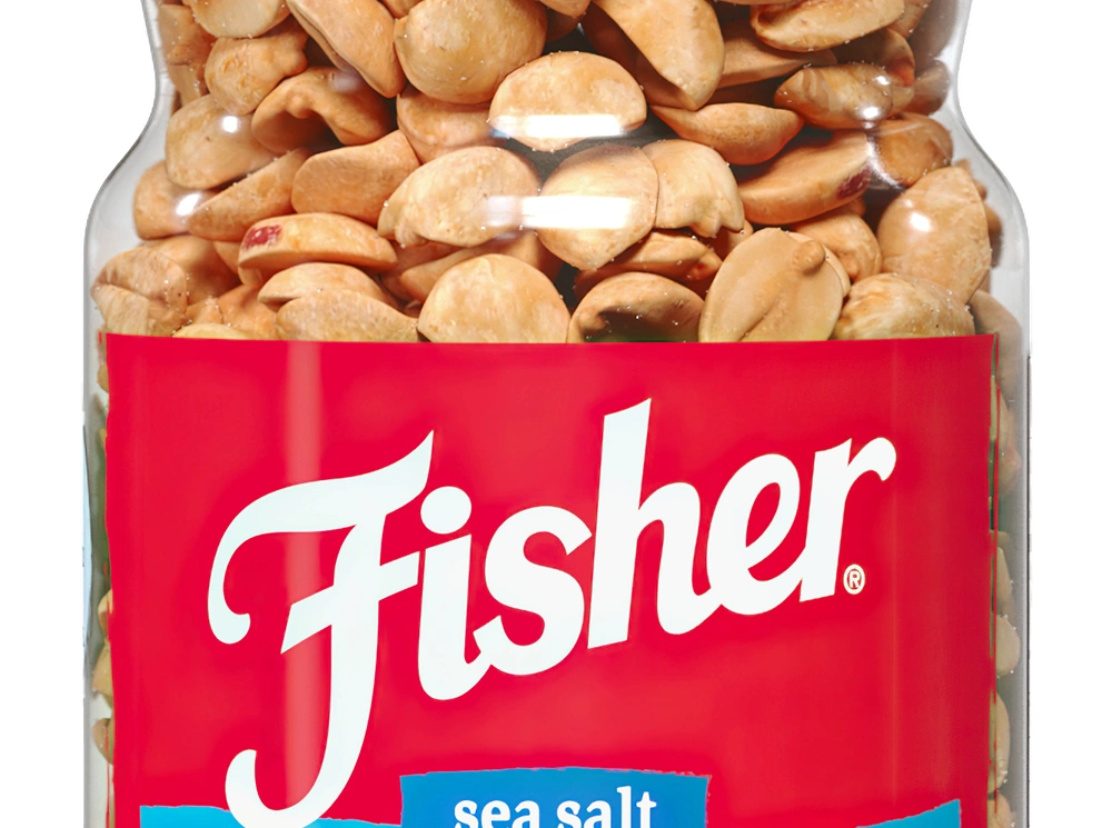 Jar of peanuts showing the product visible through clear packaging rendered in 3D
