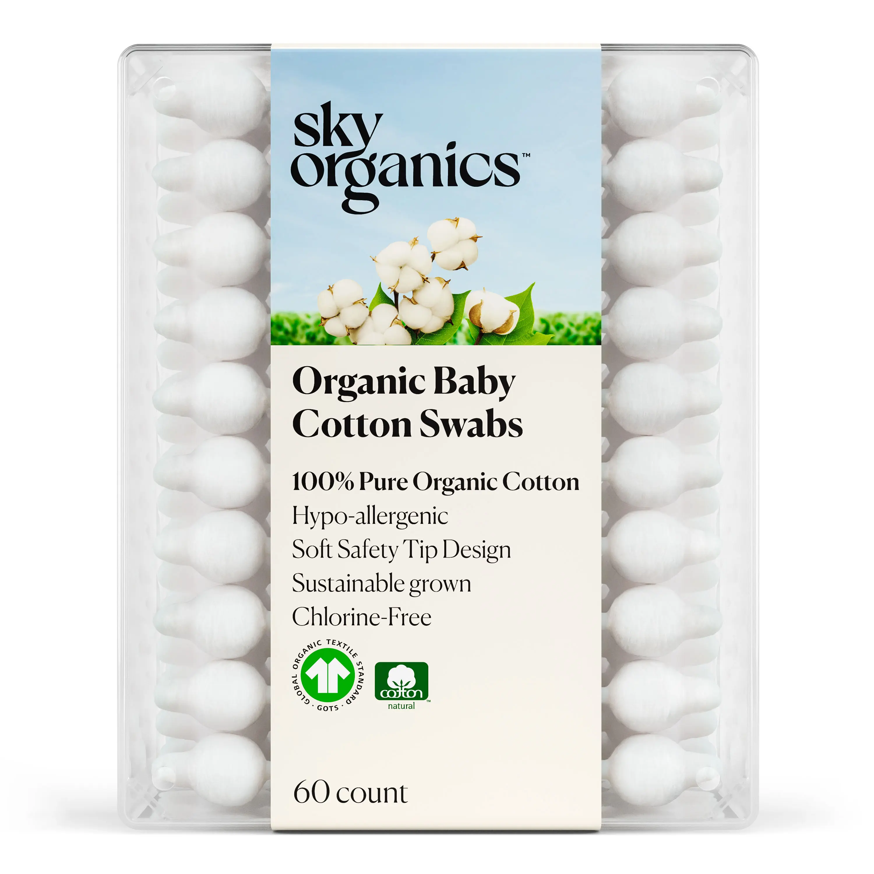 Sky Organics Organic Baby Cotton Swabs, 60 count